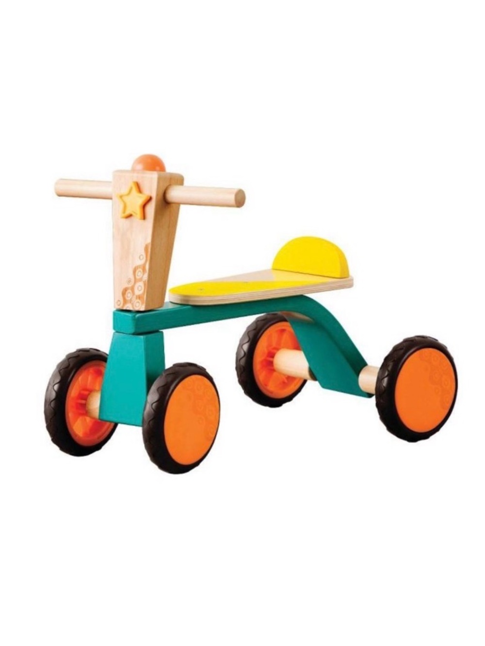 B. toys Smooth Rider Wooden Toddler Bike 18m+ Teal Yellow Orange 90lb Max